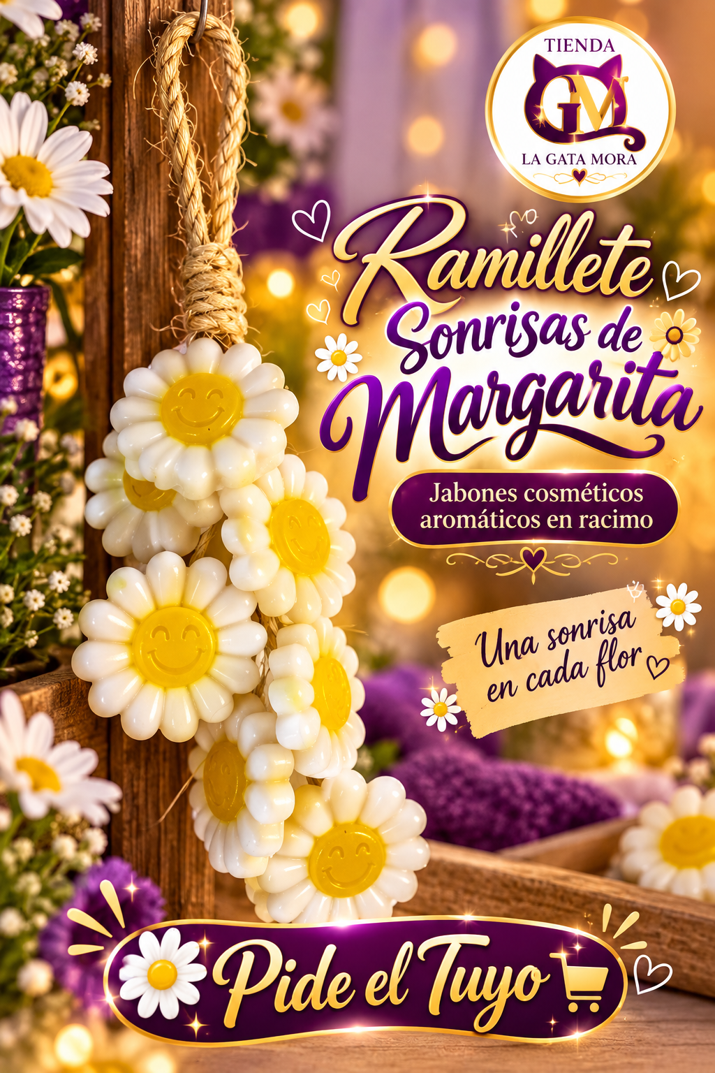 Sonrisas de Margaritas en una ambientación floral de La Gata Mora