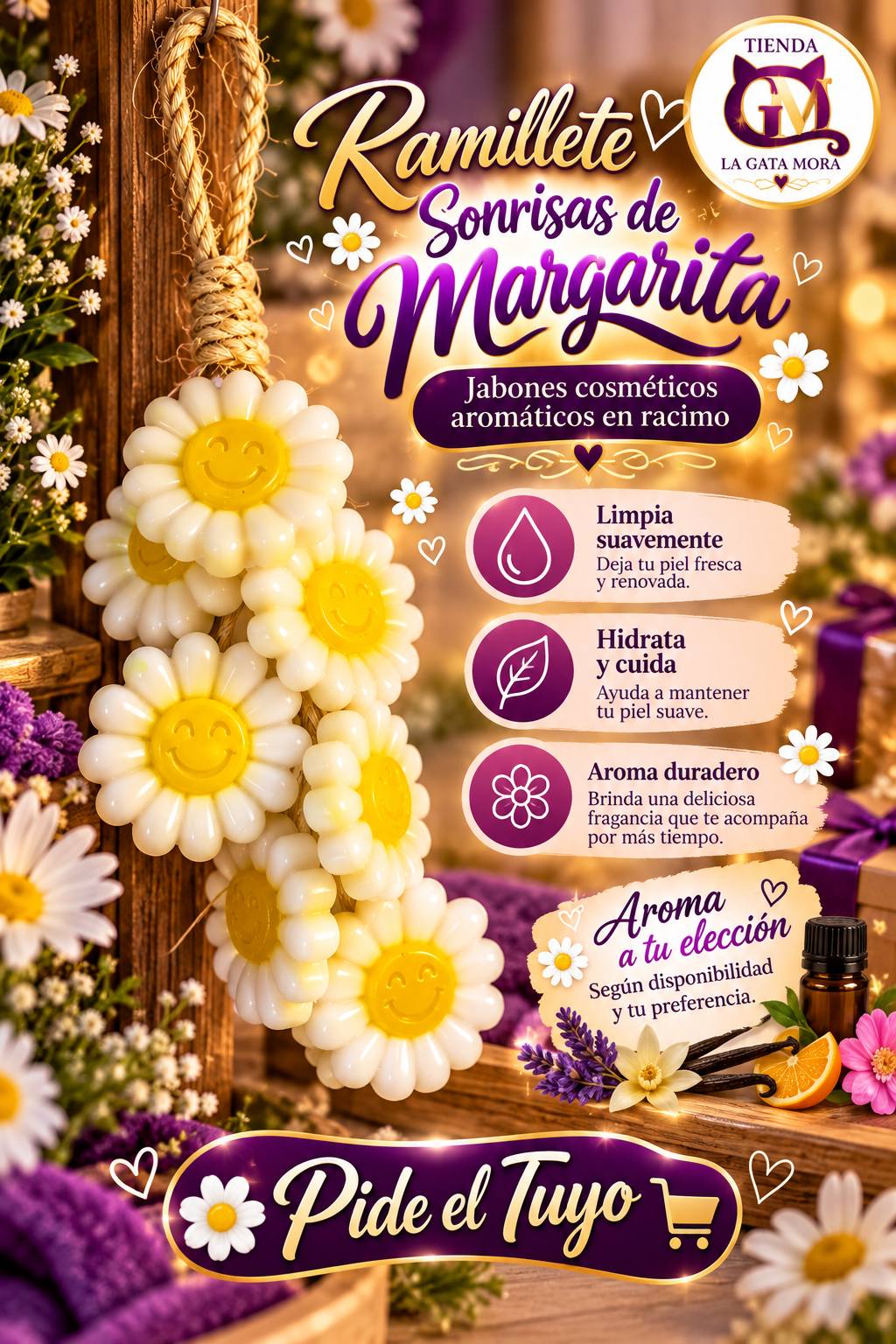 Presentación aromática del ramillete Sonrisas de Margaritas